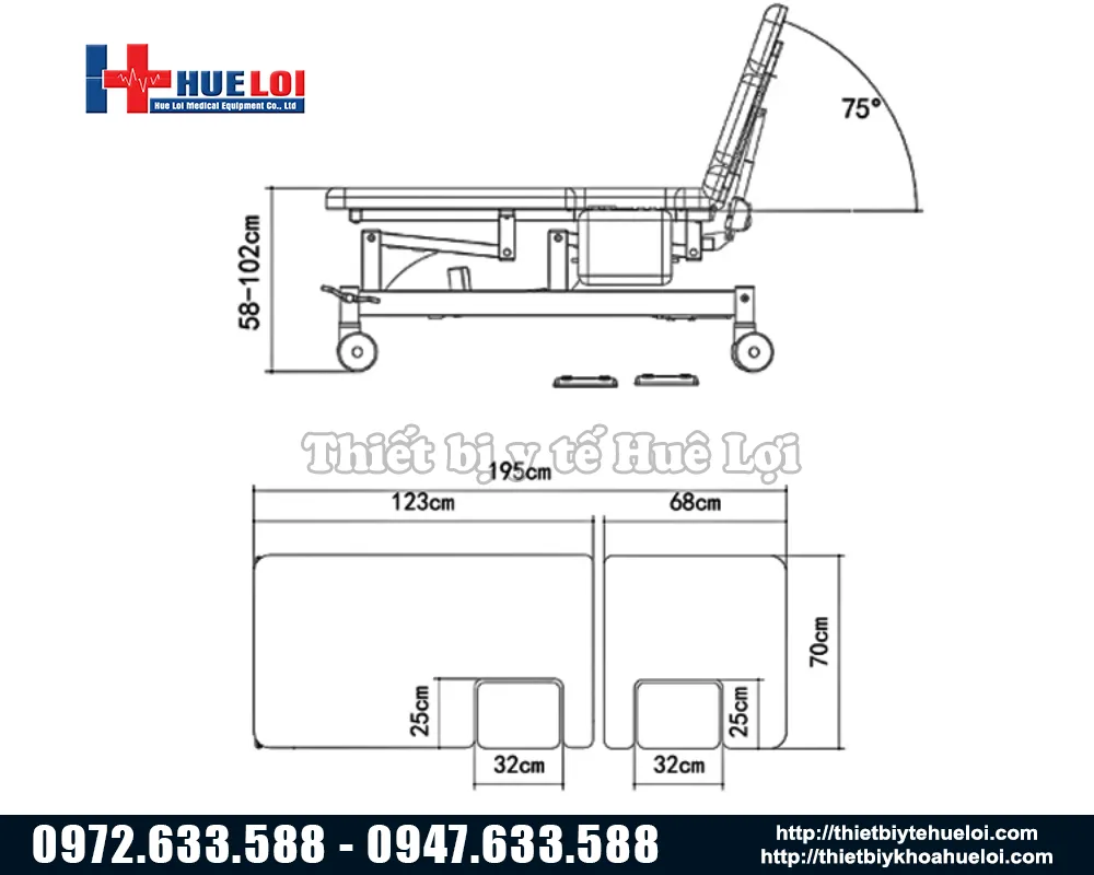 Kích thước bàn can thiệp tim mạch