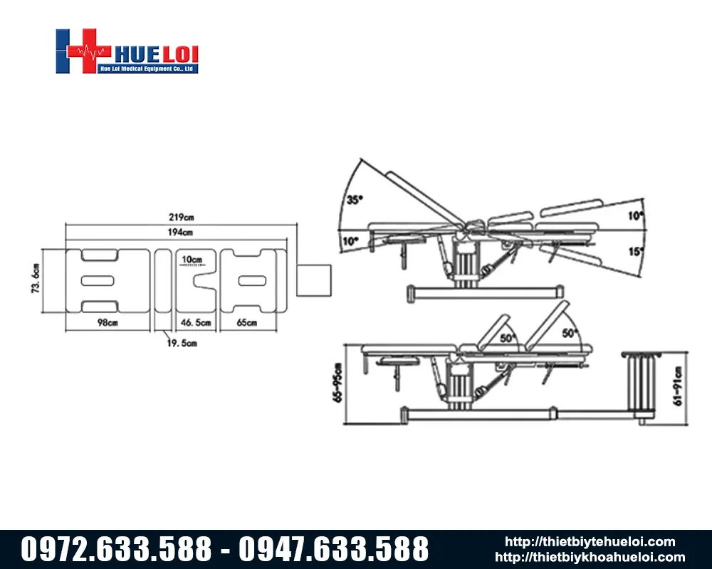 Kích thước của giường kéo giãn cột sống ELT042
