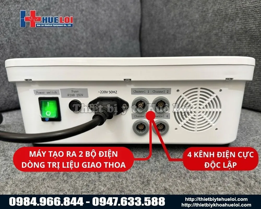 Mặt sau của máy điện xung 4 kênh