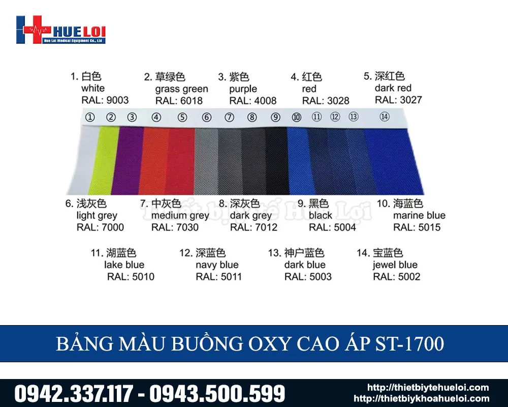bảng màu của buồng oxy cao áp