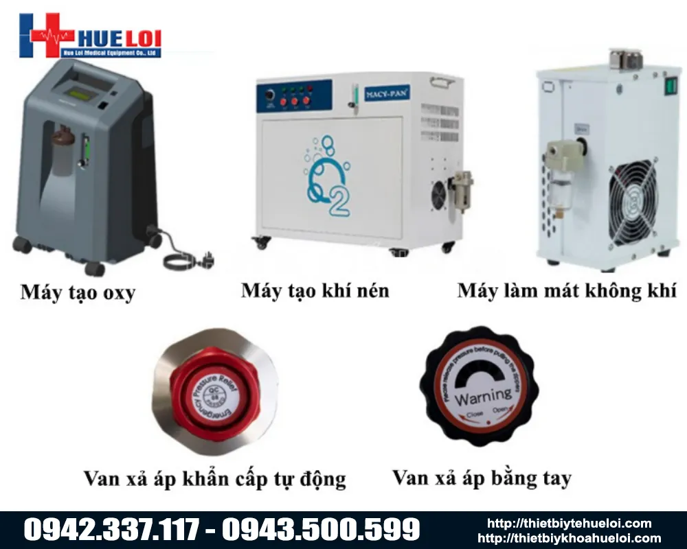 các thiết bị đi kèm với buồng oxy cao áp