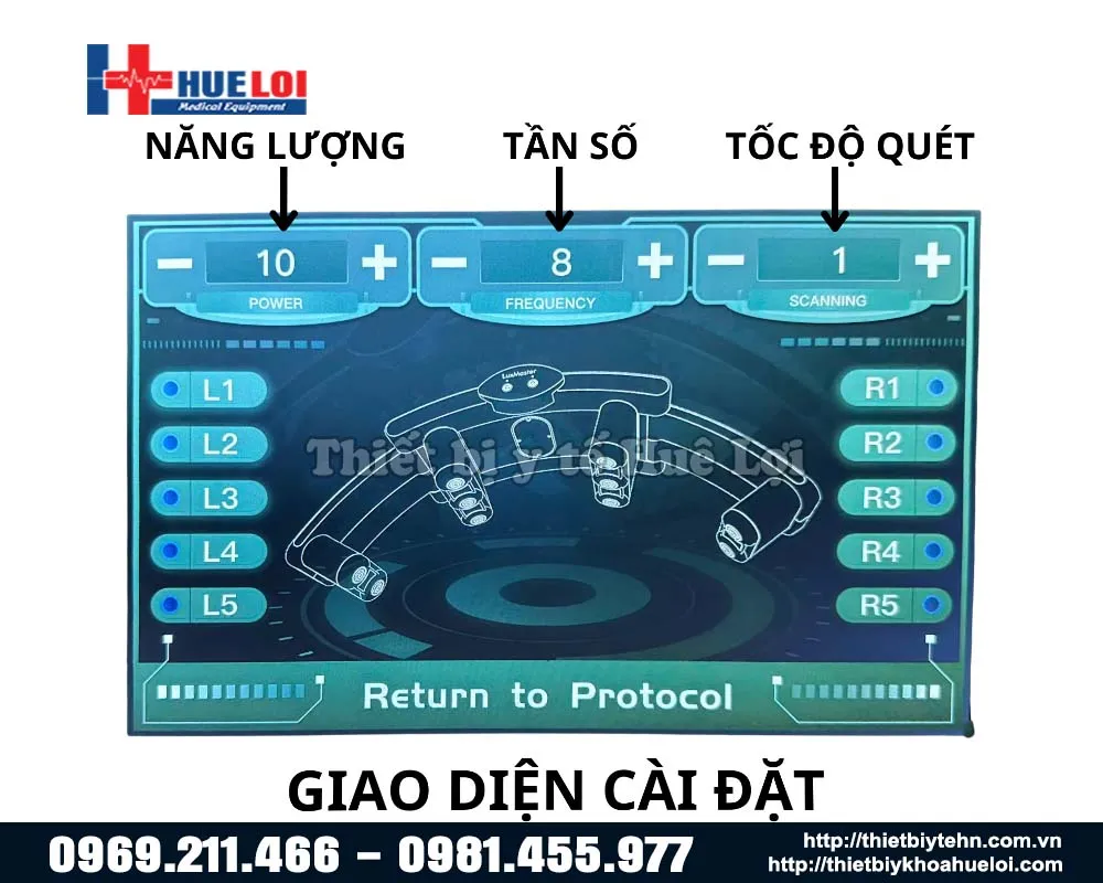 Giao diện cài đặt của máy Laser Lux Master Slim Giao diện cài đặt của máy Laser Lux Master Slim