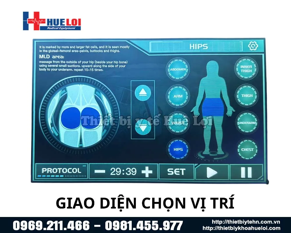Giao diện điều trị các vùng của máy Giao diện điều trị các vùng của máy